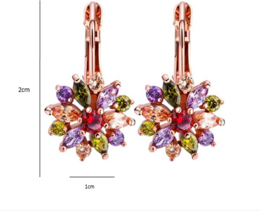 Party Wear Multicolor Flower Gold Plated Stud Earrings Jewelry for Women and Girls Copper Clip-on Earring