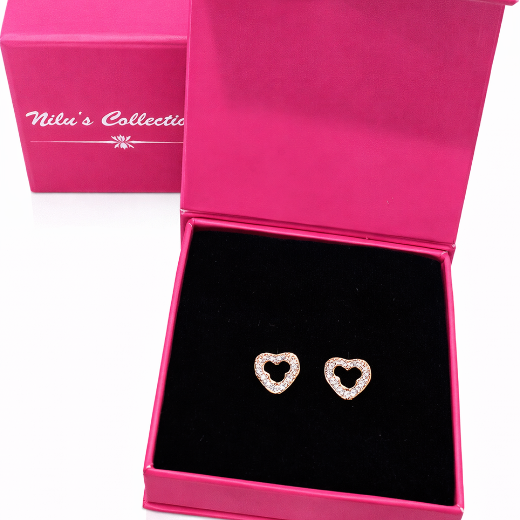 Gift Rose Gold Plated Heart Shape Pendant With Earrings For Women And Girls