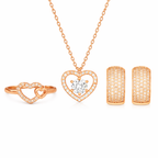 Nilu's CollectionRose Gold Plated Heart Pendant Necklace with Ring and Earrings