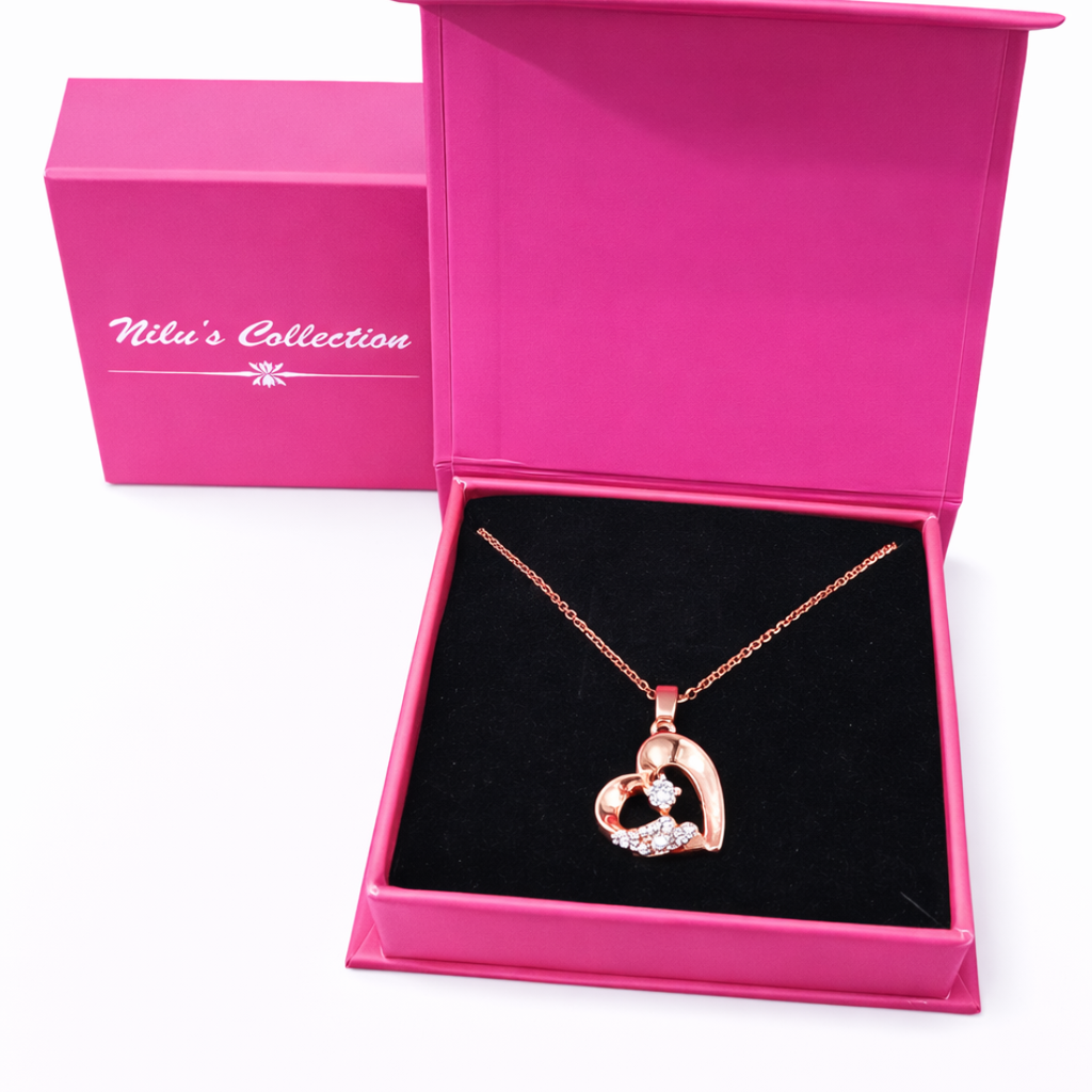Gift Rose Gold Plated Heart Shape Pendant With Bracelet For Women And Girls
