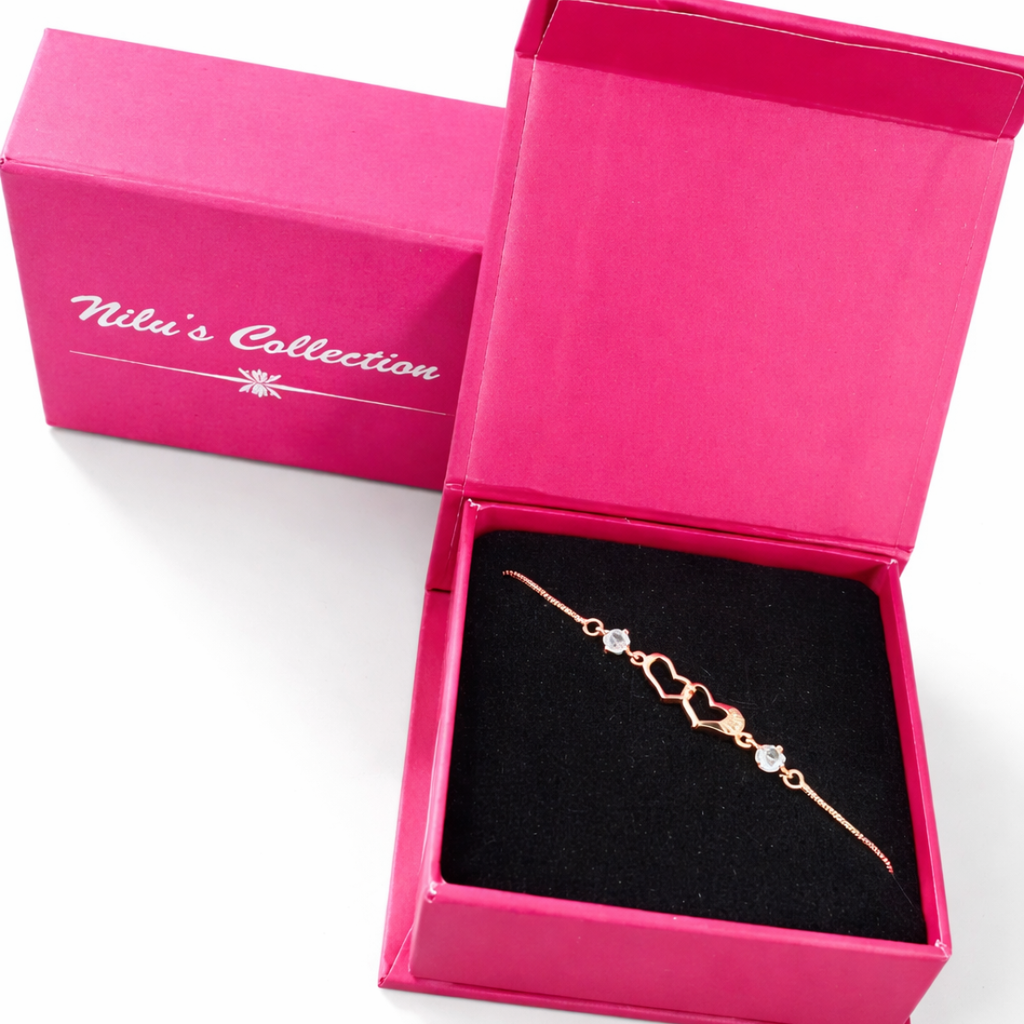 Gift Rose Gold Plated Heart Shape Pendant With Bracelet For Women And Girls
