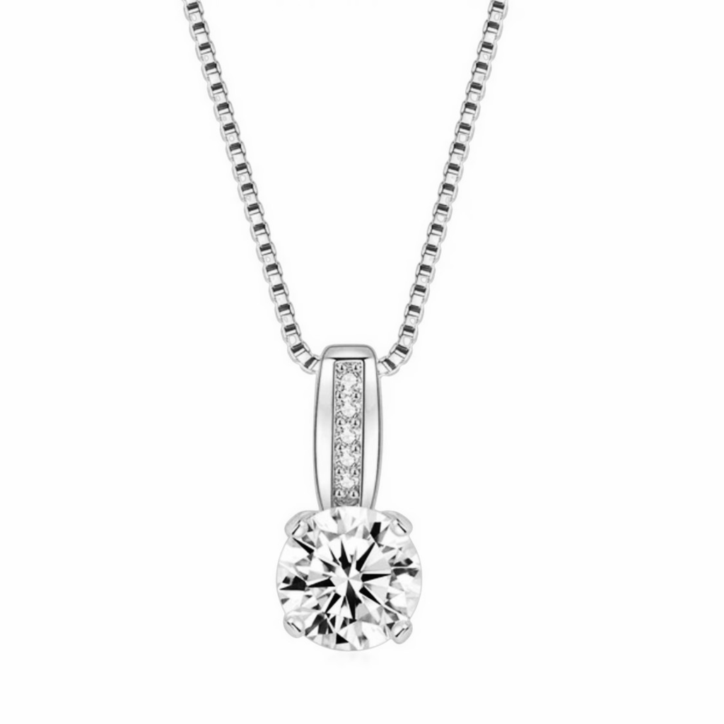 Nilu's Collection Silver Plated Round Solitaire Pendant With Chain & AD Stone | Stylish Delicate Cubic Zircon Pendant with Chain for Women