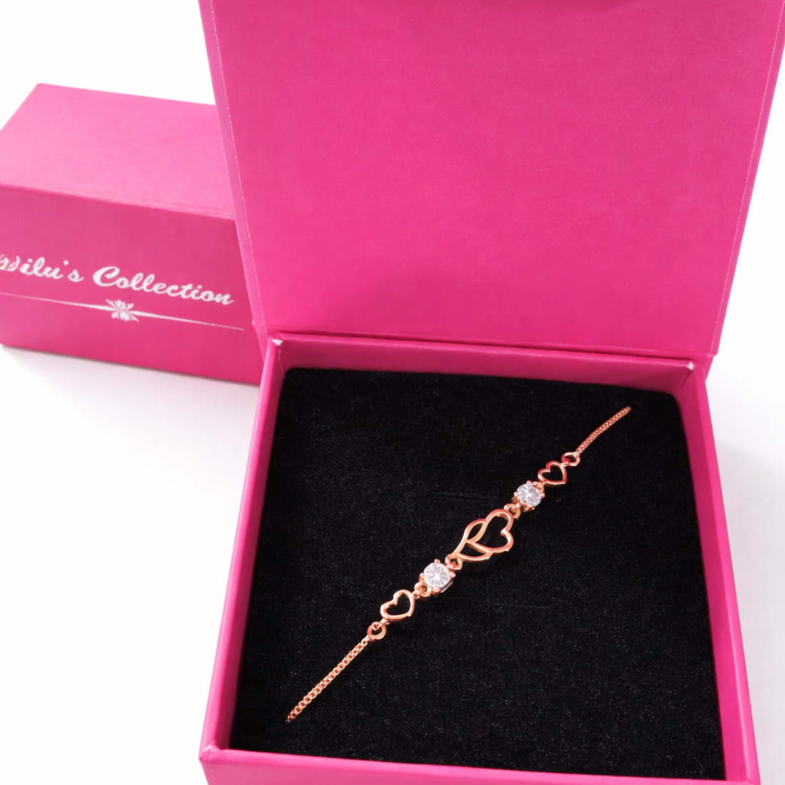 Gift Rose Gold Plated Heart Shape Pendant With Bracelet For Women And Girls