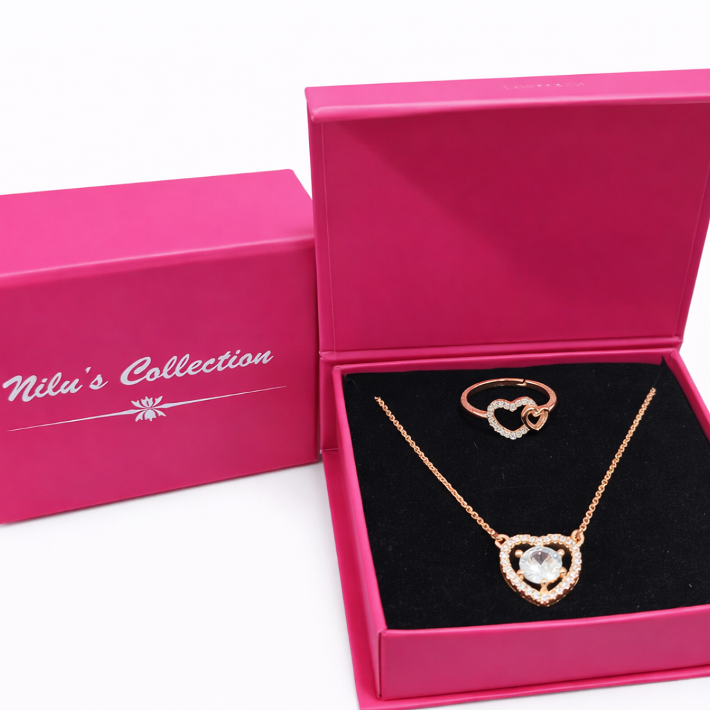 Gift Rose Gold Plated Heart Shape Pendant With Adjustable Finger Rings For Women & Girls