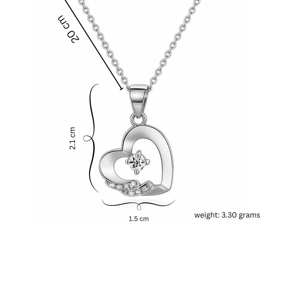 Nilu's Collection Silver Plated Heart Pendant Necklace with CZ Stone for Women & Girls |Anti-Tarnish | Anti-Allergy| Gift For Her | Office Wear