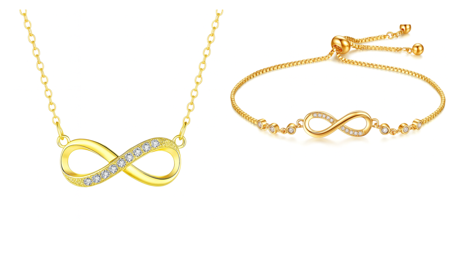 Nilu's Collection Gold Plated Infinity Pendant Necklace & Adjustable Bracelet Set with American Diamond for Women & Girls | Anti-Allergy | Anti- Tarnish | Office Wear