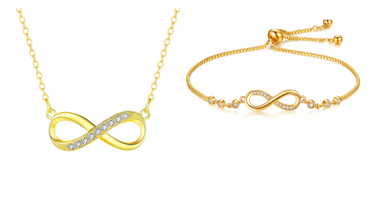 Nilu's Collection Gold Plated Infinity Pendant Necklace & Adjustable Bracelet Set with American Diamond for Women & Girls | Anti-Allergy | Anti- Tarnish | Office Wear