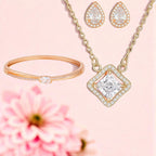 Nilu's Collection Rose Gold Plated Pendant With Earrings And Kada bracelet With American Diamond For Women And Girls