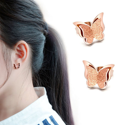 Premium Quality Dual Butterfly Rose Gold Plated Stud Earrings for Girls, Women and Kids