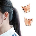 Charming Dual Butterfly Stainless Steel Rhinestone Stud Earrings for Baby Girls, Girls and Women