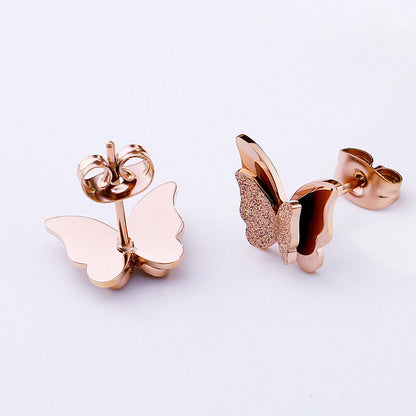 Premium Quality Dual Butterfly Rose Gold Plated Stud Earrings for Girls, Women and Kids