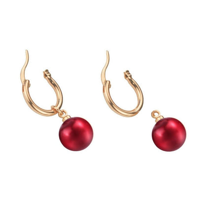 New Fashion High Quality 10mm Rose Gold with Red Round Imitation Pearl Earrings