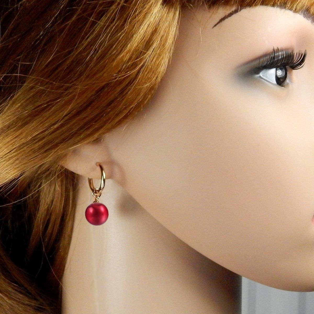 New Fashion High Quality 10mm Rose Gold with Red Round Imitation Pearl Earrings