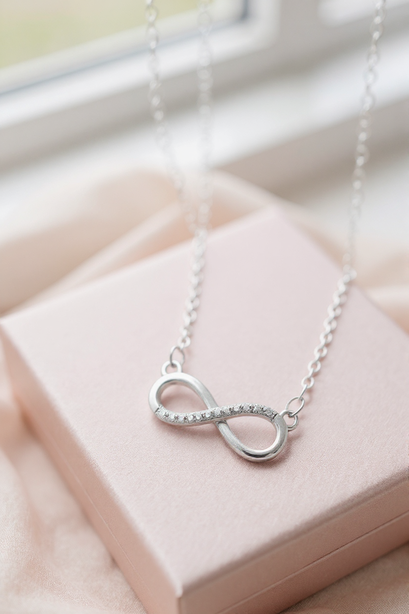 Nilu's Collection Silver Plated Infinity Pendant Necklace with American Diamond Stones For Women & Girls | Anti - Tarnish | Anti-Allergy |Office Wear