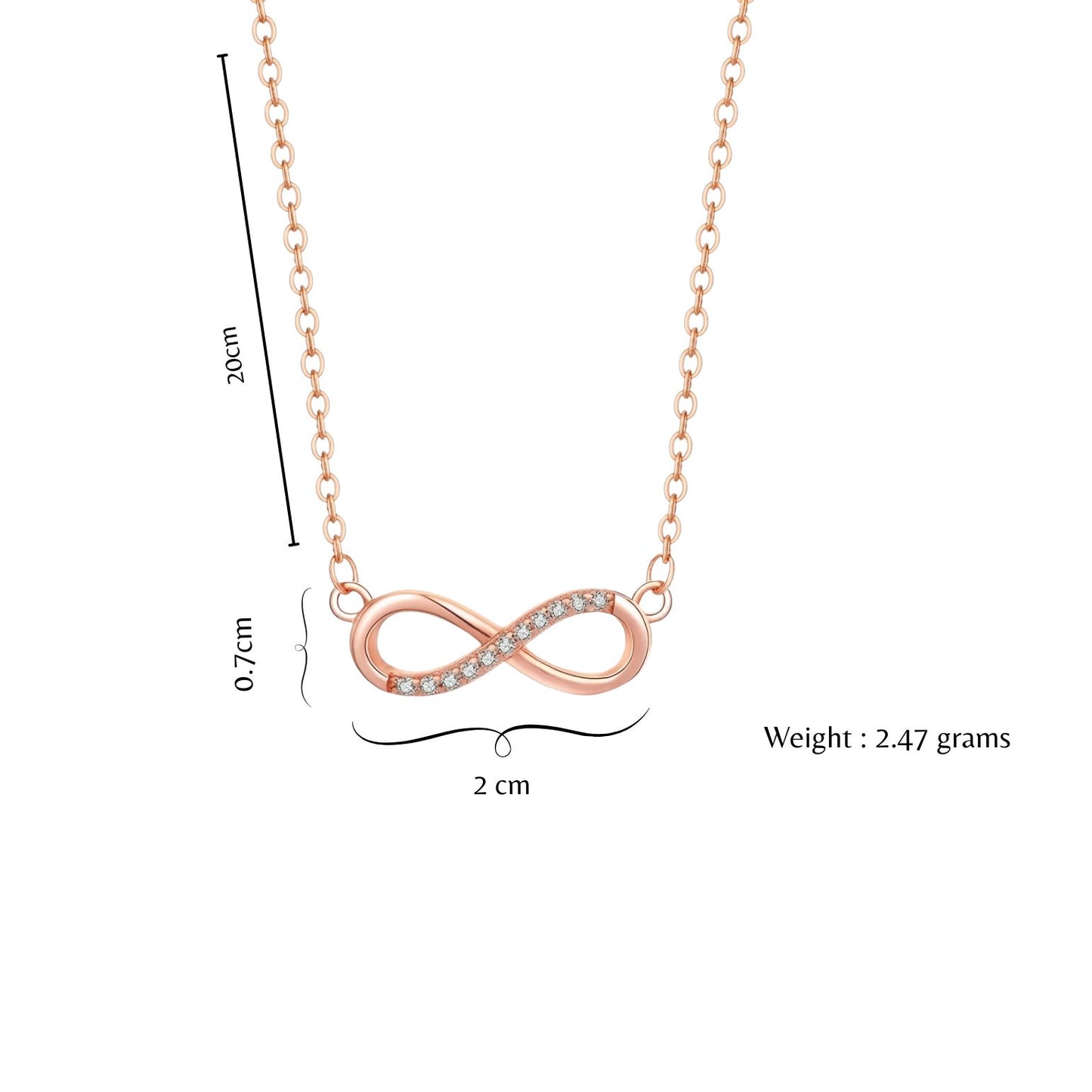 Nilu's Collection Rose Gold Plated Infinity Pendant Necklace with American Diamond Stones For Women & Girls | Lightweight| Anti-Tarnish | Anti- Tarnish | Office Wear