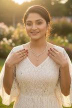 Nilu's Collection Rose Gold Plated Necklace set With American Diamond For Women And Girls | Office Wear | Anti-Tarnish | Gift For Her