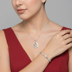 gift Silver Plated Heart Shape Pendant With Bracelet For Women And Girls