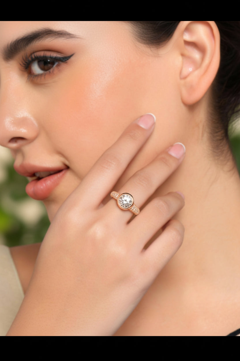 Rose Gold Plated | American Diamond Studded | Adjustable | Finger Ring for Women and Girls, Style 17