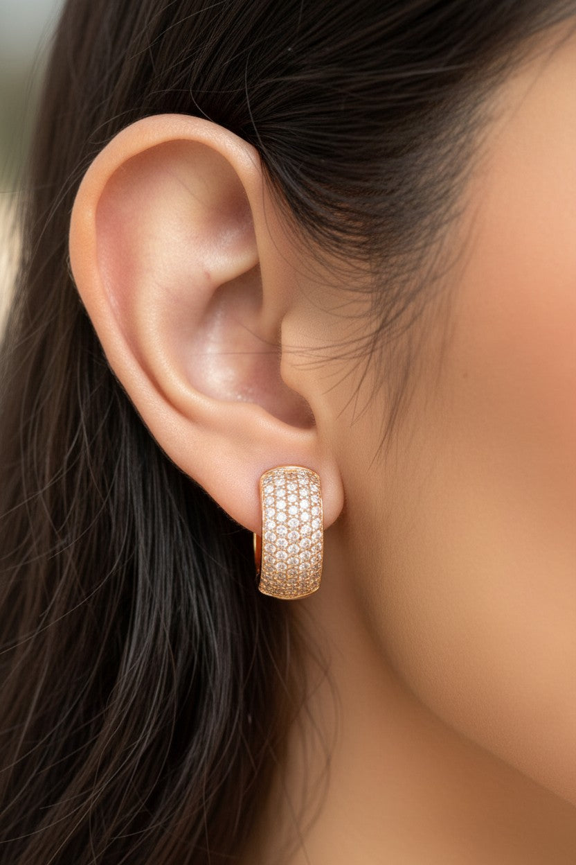 Nilu's Collection Rose Gold Plated Hoop Earrings With American Diamond For Women And Girls | Office Wear| Gift For Her | Anti-Tarnish | Anti- Allergy