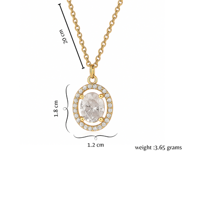 Nilu’s Collection Gold Plated Oval Pendant Necklace with Sparkling AD Stones For Women and Girls