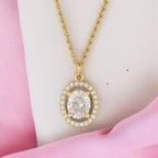 Nilu’s Collection Gold Plated Oval Pendant Necklace with Sparkling AD Stones For Women and Girls