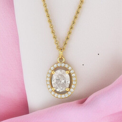 Nilu’s Collection Gold Plated Oval Pendant Necklace with Sparkling AD Stones For Women and Girls