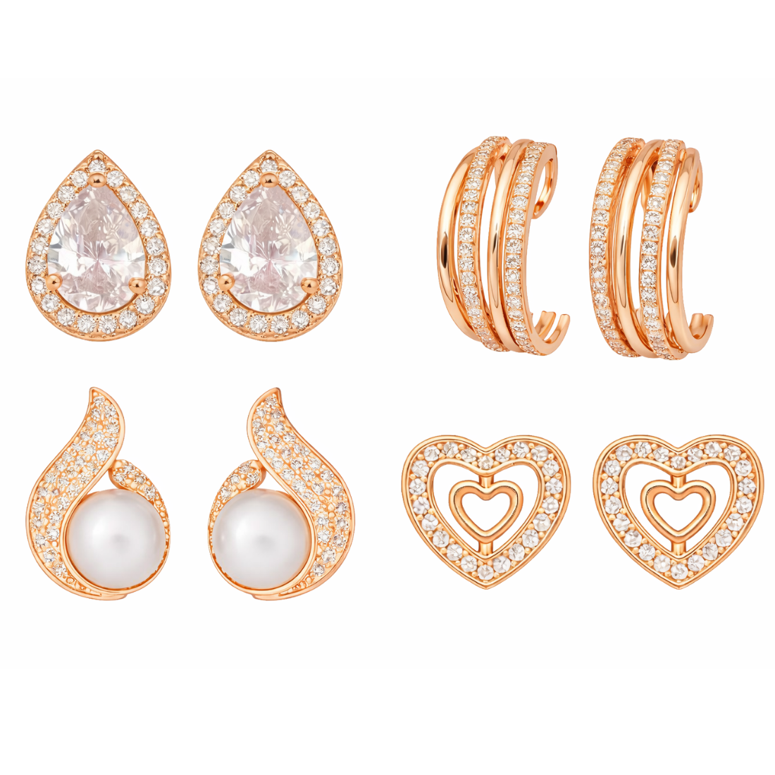 Nilu's Collection Rose Gold Plated Stud Earrings Set For Women And Girls