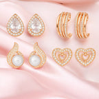 Nilu's Collection Rose Gold Plated Stud Earrings Set For Women And Girls