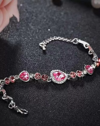 Nilu's Collection Heart shape Cubic Zirconia Stone Gorgeous Bracelets Jewelry for Women and Girls (Pink)