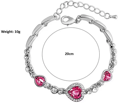 Nilu's Collection Heart shape Cubic Zirconia Stone Gorgeous Bracelets Jewelry for Women and Girls (Pink)