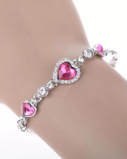 Nilu's Collection Heart shape Cubic Zirconia Stone Gorgeous Bracelets Jewelry for Women and Girls (Pink)