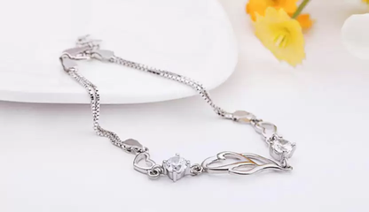 Double Heart Shape Silver Plated CZ Crystal Bracelet, Gift for Loved One, Valentine's Day Gift