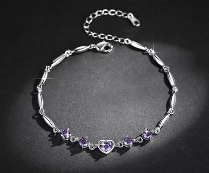 Fashion lovely Heart Silver Plated Valentine Gift Crystal Bracelet (Purple)