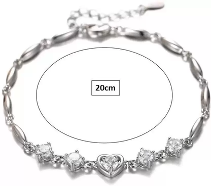 Fashion lovely Heart Silver Plated Valentine Gift Crystal Bracelet (White)