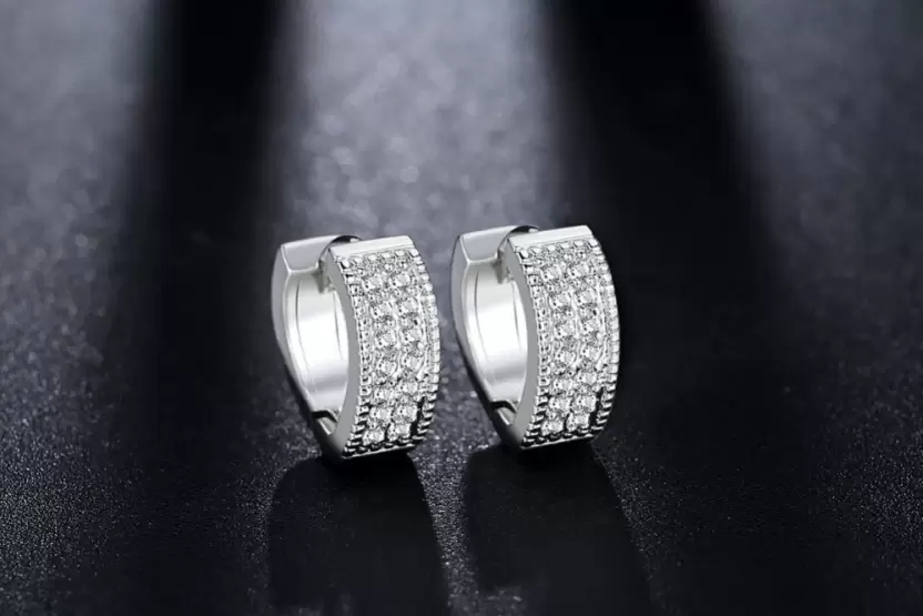 Glittery Silver with Crystal Stud Earrings for Women and Girls