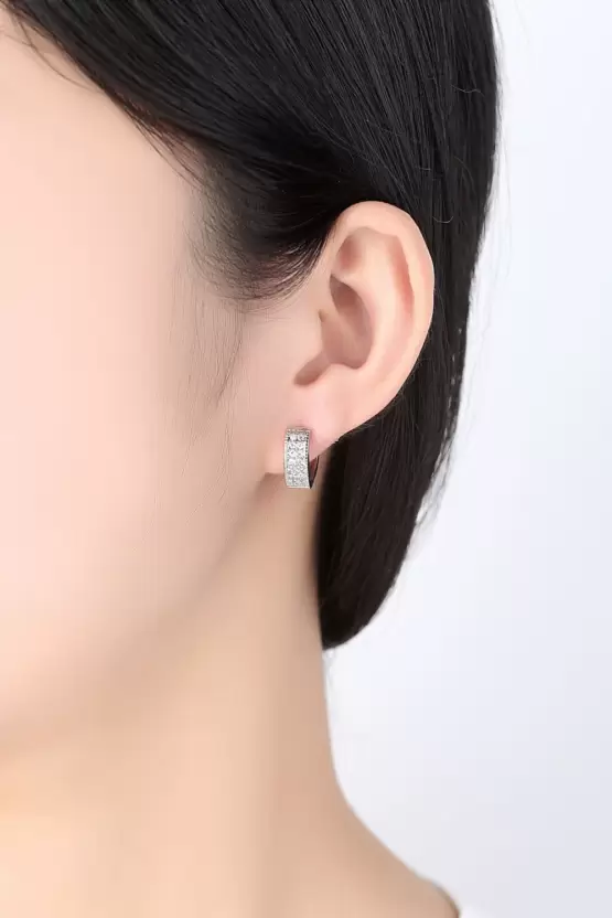 Glittery Silver with Crystal Stud Earrings for Women and Girls