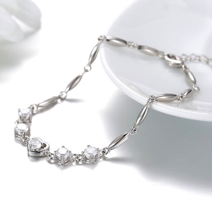 Fashion lovely Heart Silver Plated Valentine Gift Crystal Bracelet (White)