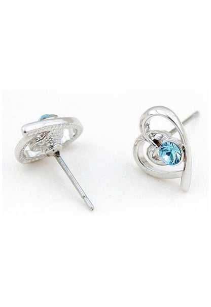 Charming Silver Plated Navy Blue Austria Crystal Heart Shape Stud Earrings made for Girls Copper Stud Earring