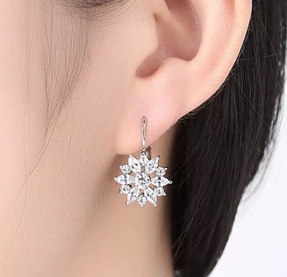 Flower Stud Hoop Earrings for Women, Zircon Embellished Flower Earrings, Gifts for Women and Girls