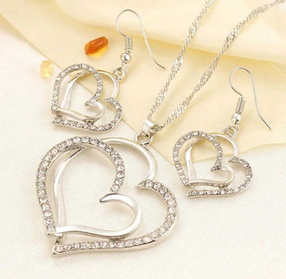 Heart-Shaped Necklace and Earrings Set (Colour: Silver)