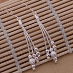 Silver Plated Metal Three Line Beads Female Earrings Trendy Wedding Jewellery Metal Drops & Danglers