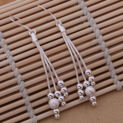 Silver Plated Metal Three Line Beads Female Earrings Trendy Wedding Jewellery Metal Drops & Danglers