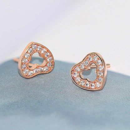 Cute Simple Design Cubic Zirconia Heart-shaped Stud Earrings for Women/Girls, Zircon Alloy Love Shape Earring