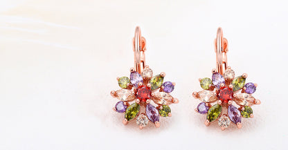 Party Wear Multicolor Flower Gold Plated Stud Earrings Jewelry for Women and Girls Copper Clip-on Earring