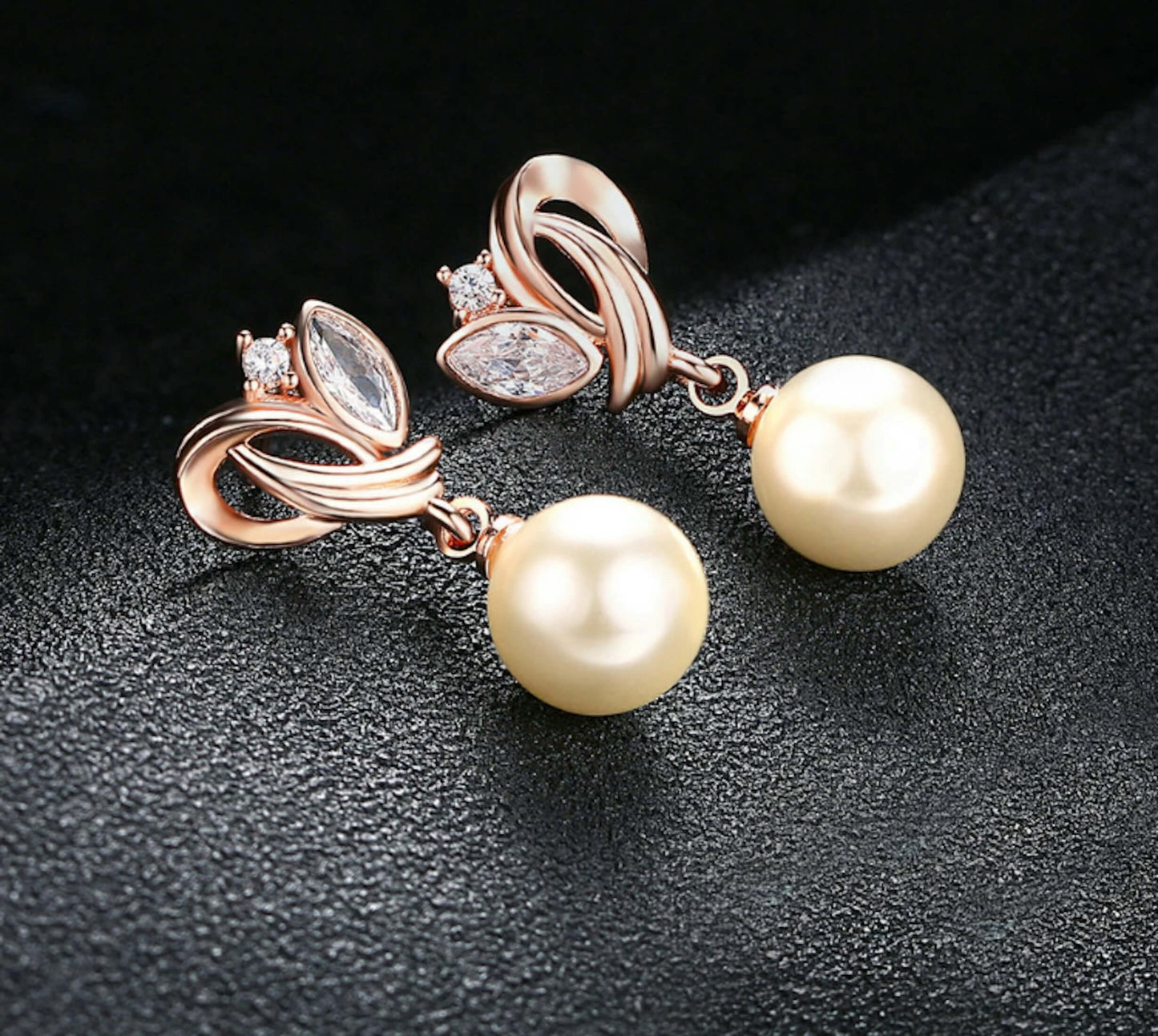 Simulated Pearl Drop Earrings for Women, Cubic Zirconia Pearl Beads Earring, Rose Gold and Silver