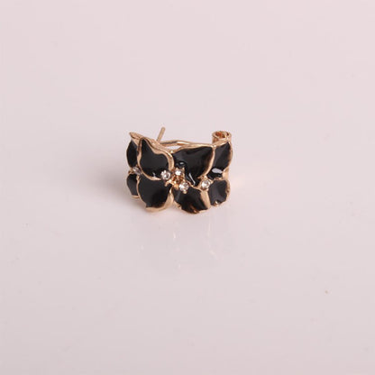 Elegant Black Garden Flowers Rhinestone Stud Earrings for Women and Girls