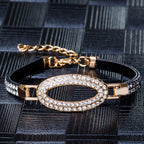 Shiny CZ Stone Women Chain Link Leather Bracelet | Wedding Jewelry