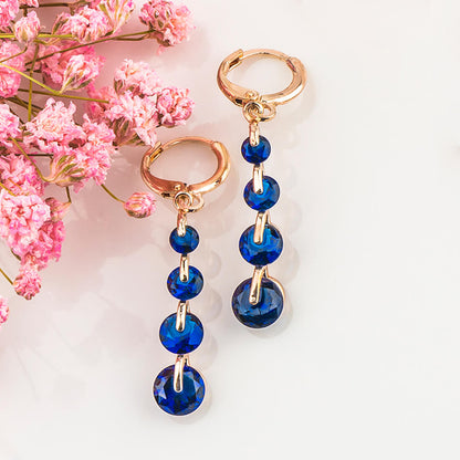 Gold Plated Navy Blue Dangle and Drop Cubic Zirconia Earrings for Women and Girls Copper Stud Earring