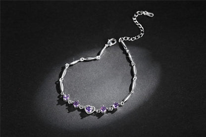 Fashion lovely Heart Silver Plated Valentine Gift Crystal Bracelet (Purple)