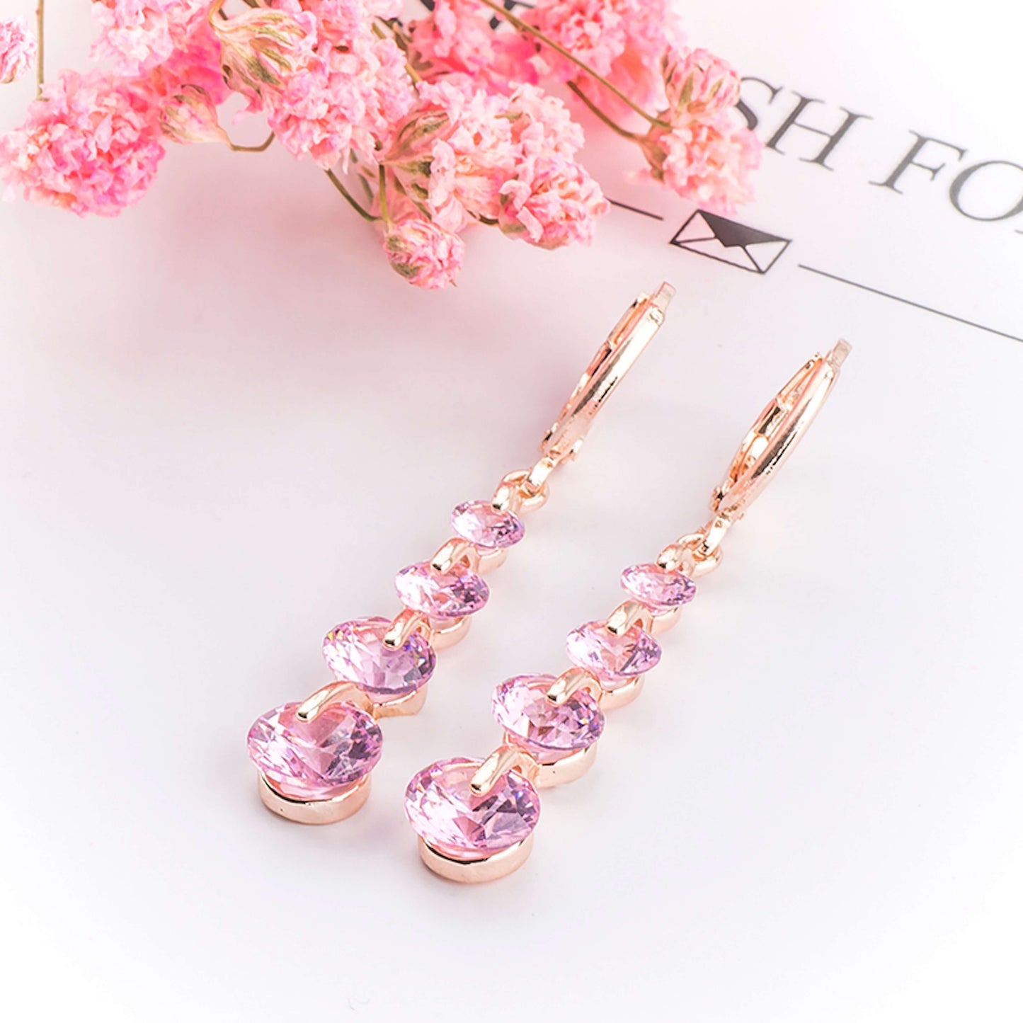 Gold Plated Rose Gold Dangle and Drop Cubic Zirconia Earrings for Women and Girls Copper Stud Earring